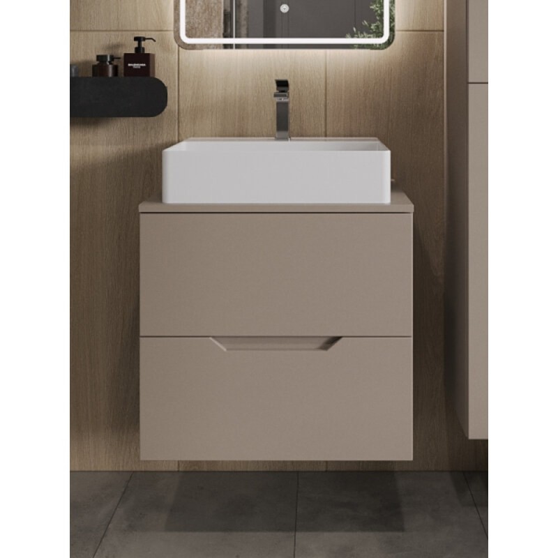 Тумба с раковиной Orange Line Li-60TuLMDF+B04-500W, 60 см, подвесная, цвет латте матовый Soft Touch