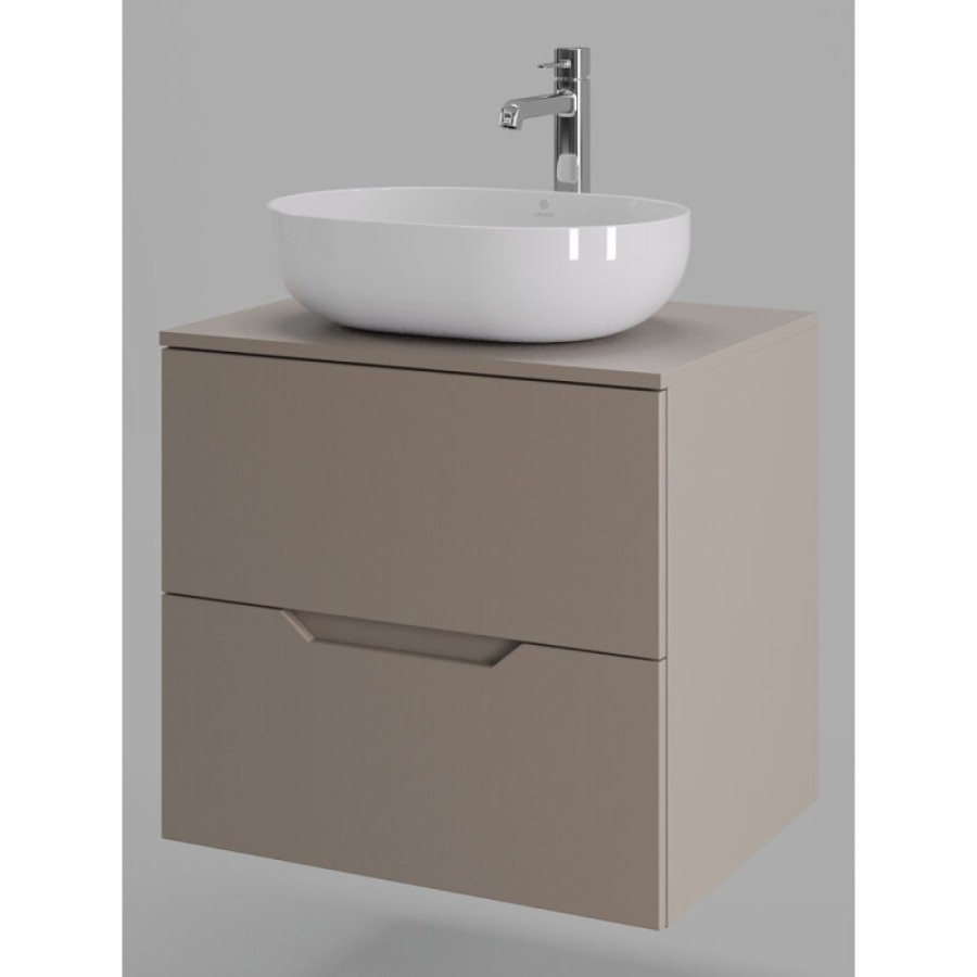 Тумба с раковиной Orange Line Li-60TuLMDF+B05-480W, 60 см, подвесная, цвет латте матовый Soft Touch