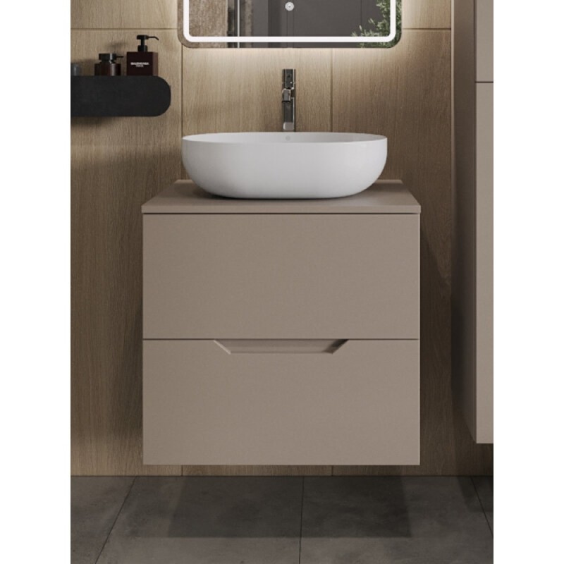 Тумба с раковиной Orange Line Li-60TuLMDF+B05-480W, 60 см, подвесная, цвет латте матовый Soft Touch