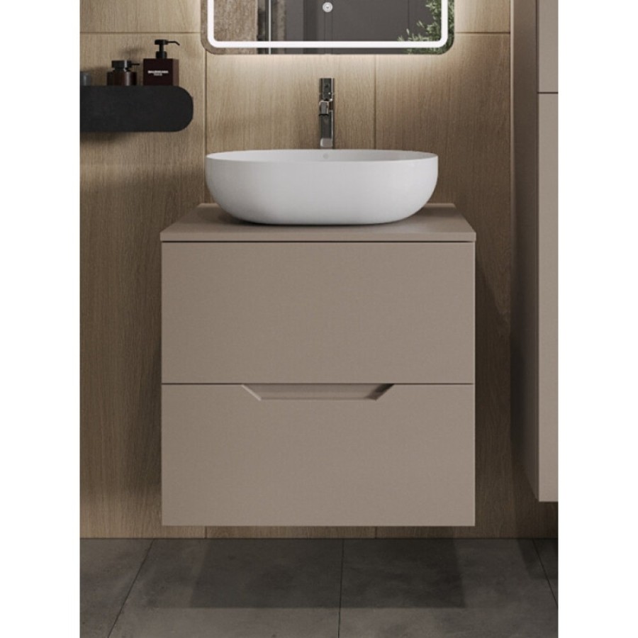 Тумба с раковиной Orange Line Li-60TuLMDF+B05-480W, 60 см, подвесная, цвет латте матовый Soft Touch