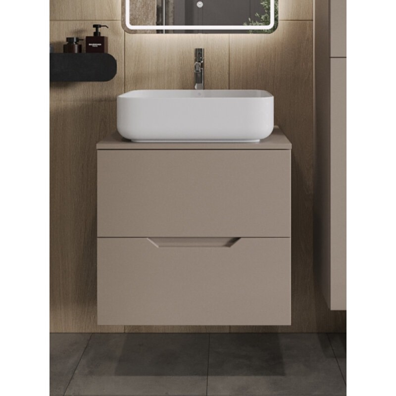 Тумба с раковиной Orange Line Li-60TuLMDF+B05-500W, 60 см, подвесная, цвет латте матовый Soft Touch