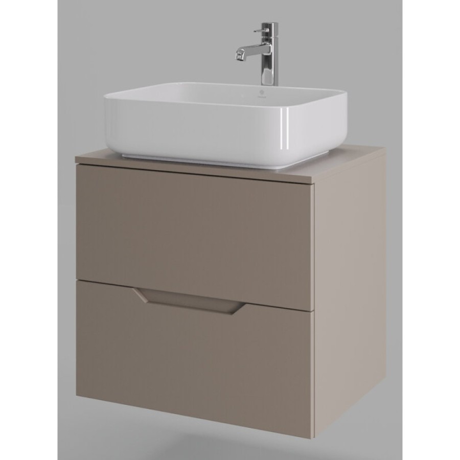 Тумба с раковиной Orange Line Li-60TuLMDF+B05-500W, 60 см, подвесная, цвет латте матовый Soft Touch