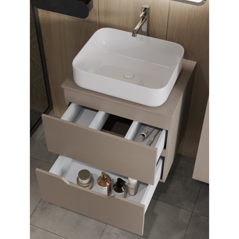 Тумба с раковиной Orange Line Li-60TuLMDF+B05-500W, 60 см, подвесная, цвет латте матовый Soft Touch