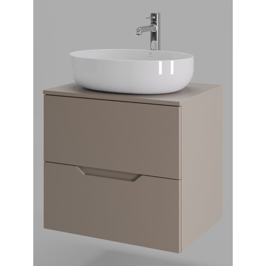 Тумба с раковиной Orange Line Li-60TuLMDF+B05-520W, 60 см, подвесная, цвет латте матовый Soft Touch