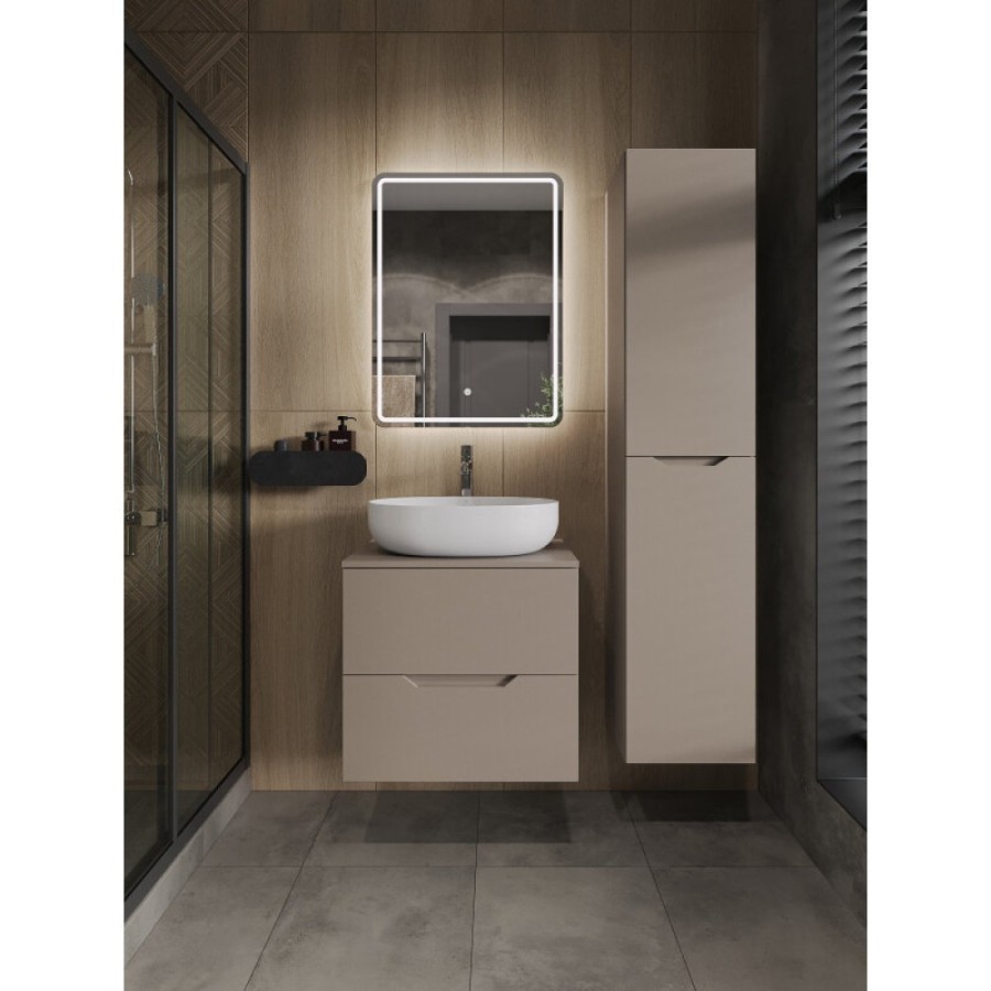 Тумба с раковиной Orange Line Li-60TuLMDF+B05-520W, 60 см, подвесная, цвет латте матовый Soft Touch