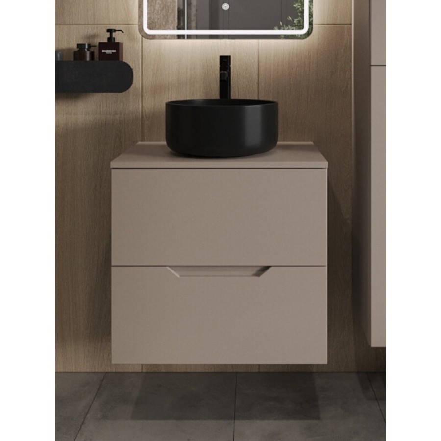 Тумба с раковиной Orange Line Li-60TuLMDF+B07-345B, 60 см, подвесная, цвет латте матовый Soft Touch
