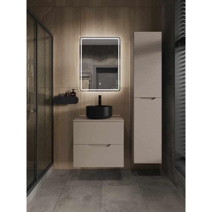Тумба с раковиной Orange Line Li-60TuLMDF+B07-345B, 60 см, подвесная, цвет латте матовый Soft Touch