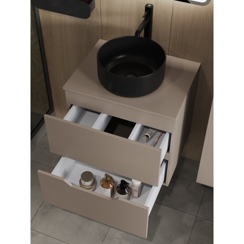 Тумба с раковиной Orange Line Li-60TuLMDF+B07-345B, 60 см, подвесная, цвет латте матовый Soft Touch