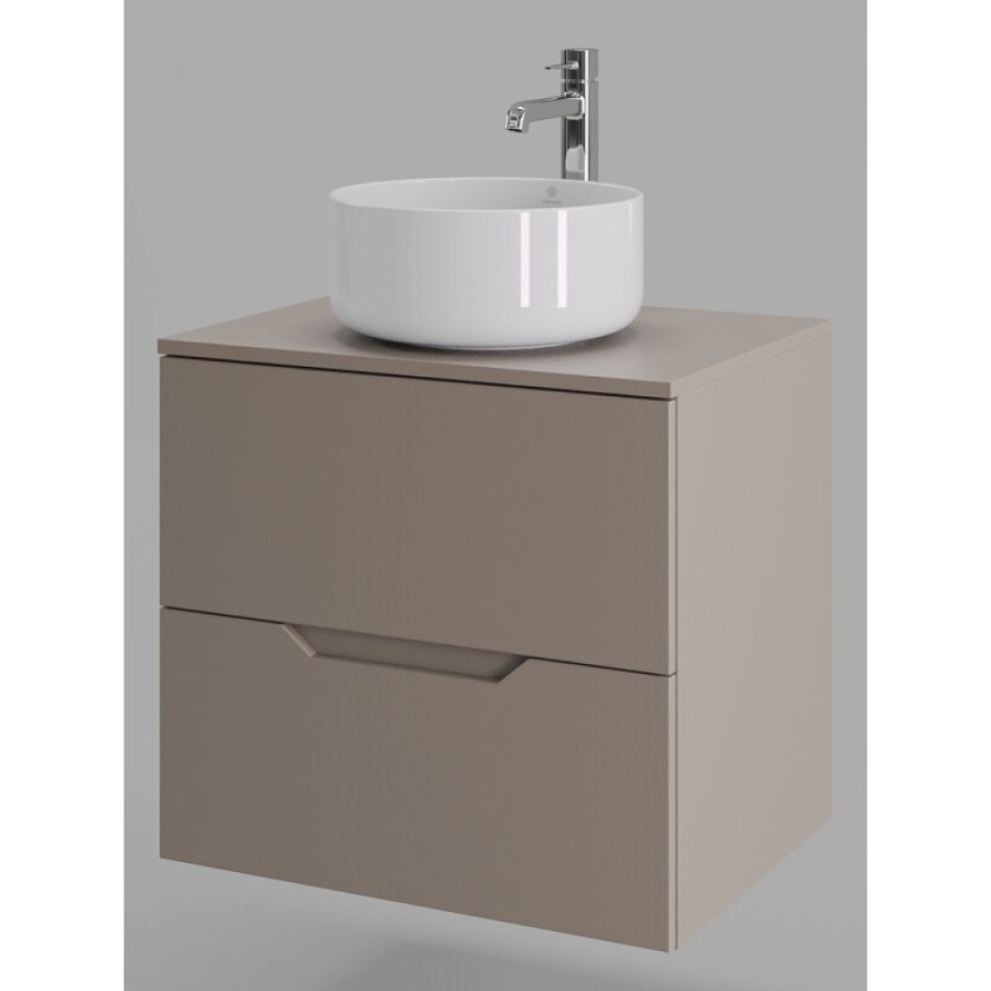 Тумба с раковиной Orange Line Li-60TuLMDF+B07-345W, 60 см, подвесная, цвет латте матовый Soft Touch
