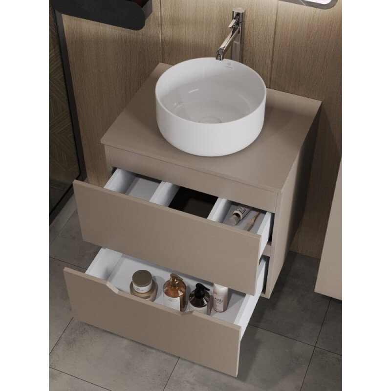 Тумба с раковиной Orange Line Li-60TuLMDF+B07-345W, 60 см, подвесная, цвет латте матовый Soft Touch