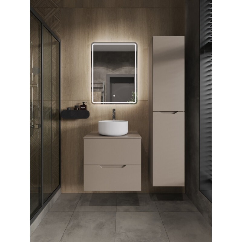 Тумба с раковиной Orange Line Li-60TuLMDF+B07-345W, 60 см, подвесная, цвет латте матовый Soft Touch