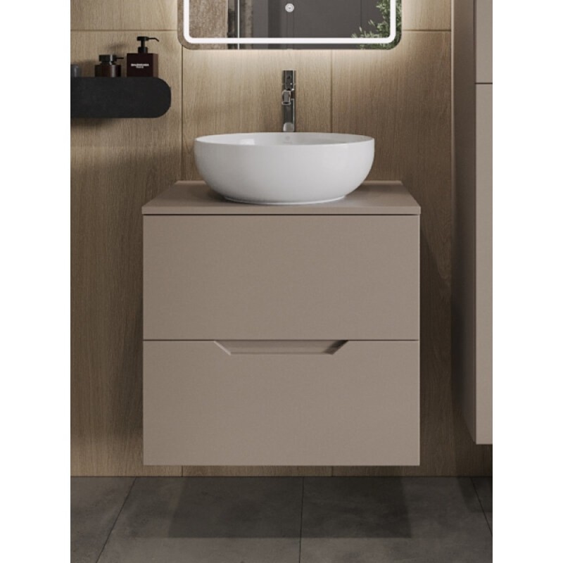 Тумба с раковиной Orange Line Li-60TuLMDF+B07-420W, 60 см, подвесная, цвет латте матовый Soft Touch