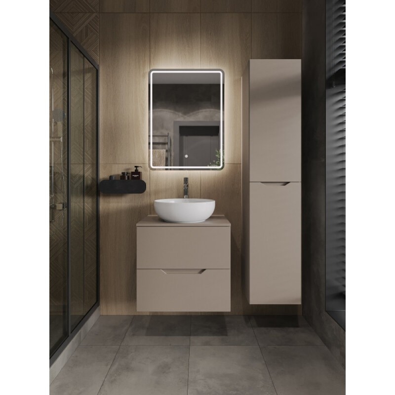 Тумба с раковиной Orange Line Li-60TuLMDF+B07-420W, 60 см, подвесная, цвет латте матовый Soft Touch