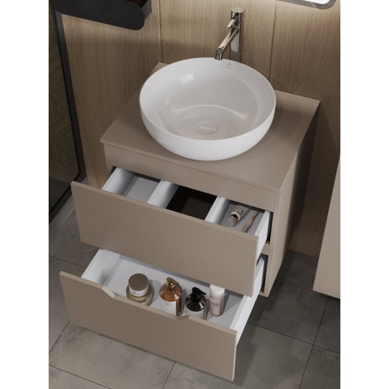 Тумба с раковиной Orange Line Li-60TuLMDF+B07-420W, 60 см, подвесная, цвет латте матовый Soft Touch