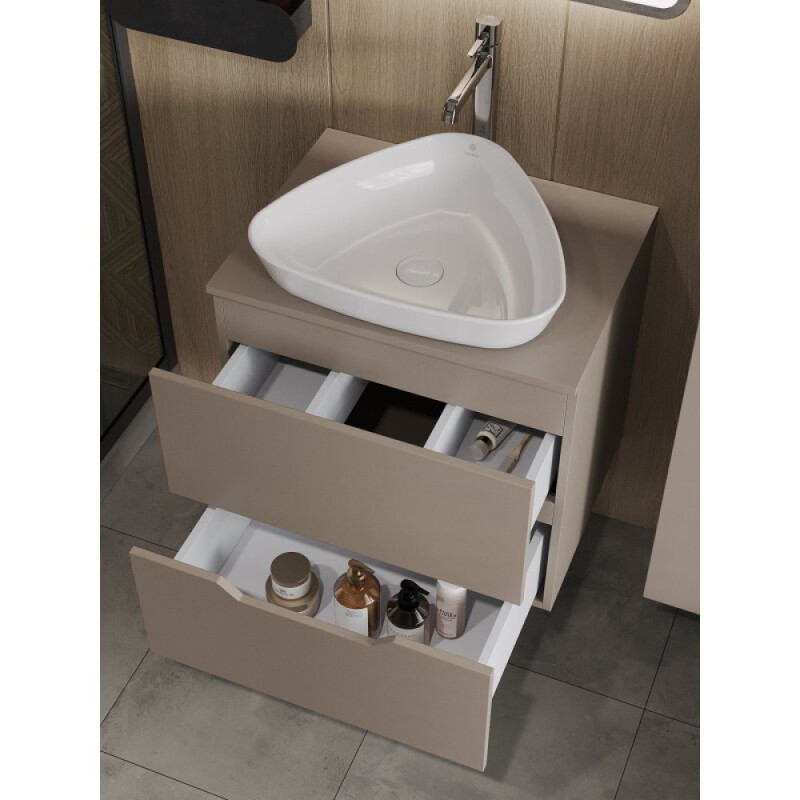 Тумба с раковиной Orange Line Li-60TuLMDF+B07-500W, 60 см, подвесная, цвет латте матовый Soft Touch
