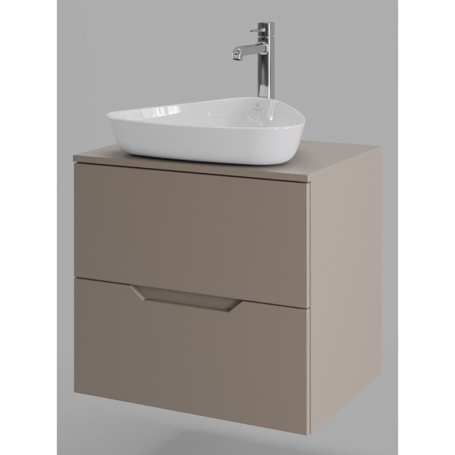 Тумба с раковиной Orange Line Li-60TuLMDF+B07-500W, 60 см, подвесная, цвет латте матовый Soft Touch