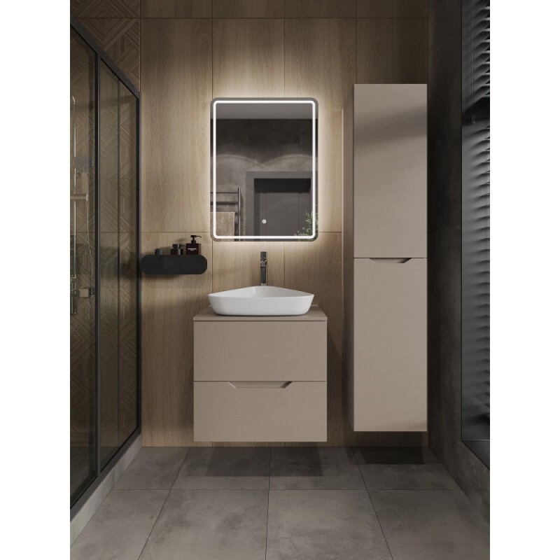 Тумба с раковиной Orange Line Li-60TuLMDF+B07-500W, 60 см, подвесная, цвет латте матовый Soft Touch