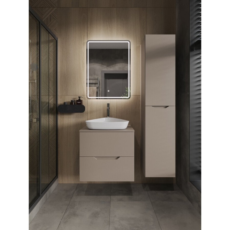 Тумба с раковиной Orange Line Li-60TuLMDF+B07-500W, 60 см, подвесная, цвет латте матовый Soft Touch