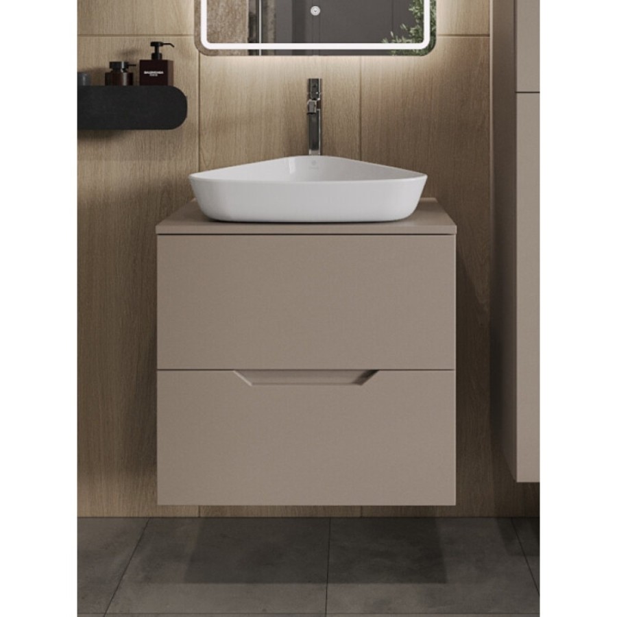 Тумба с раковиной Orange Line Li-60TuLMDF+B07-500W, 60 см, подвесная, цвет латте матовый Soft Touch