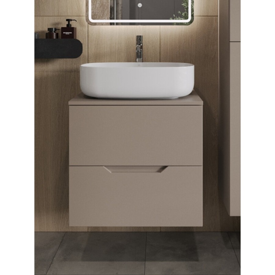 Тумба с раковиной Orange Line Li-60TuLMDF+B07-540W, 60 см, подвесная, цвет латте матовый Soft Touch
