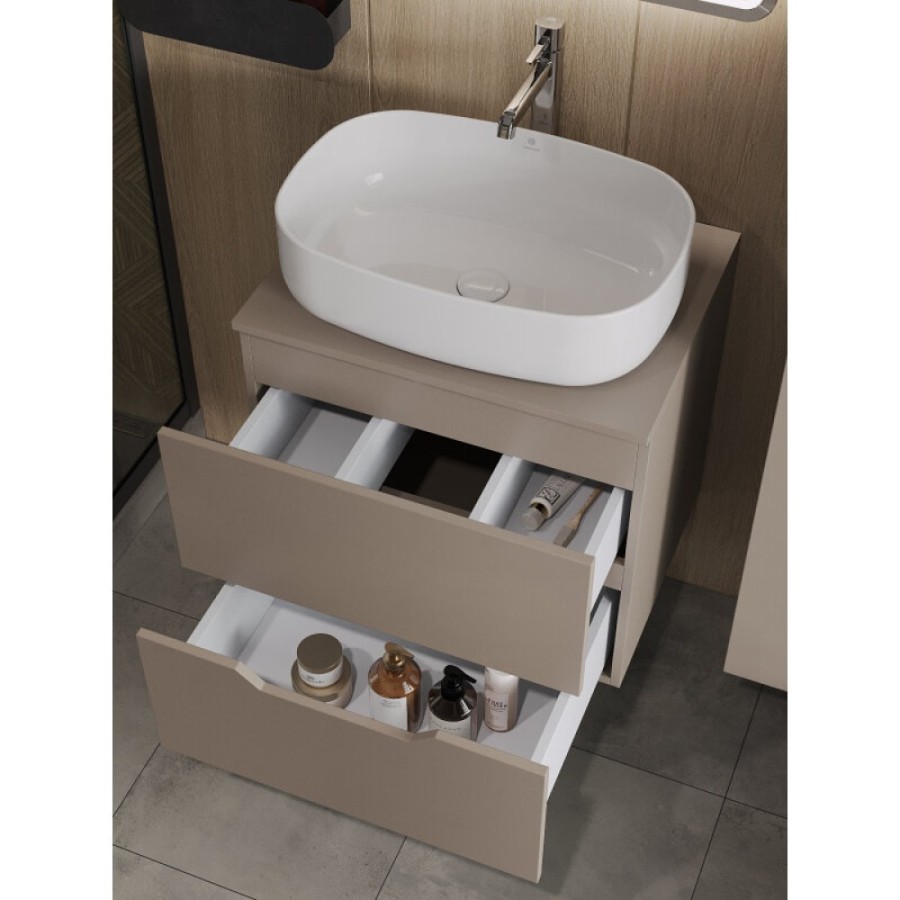 Тумба с раковиной Orange Line Li-60TuLMDF+B07-540W, 60 см, подвесная, цвет латте матовый Soft Touch
