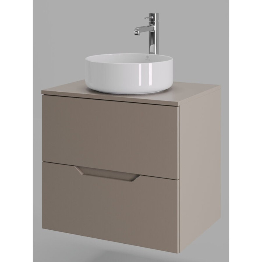 Тумба с раковиной Orange Line Li-60TuLMDF+B09-360W, 60 см, подвесная, цвет латте матовый Soft Touch