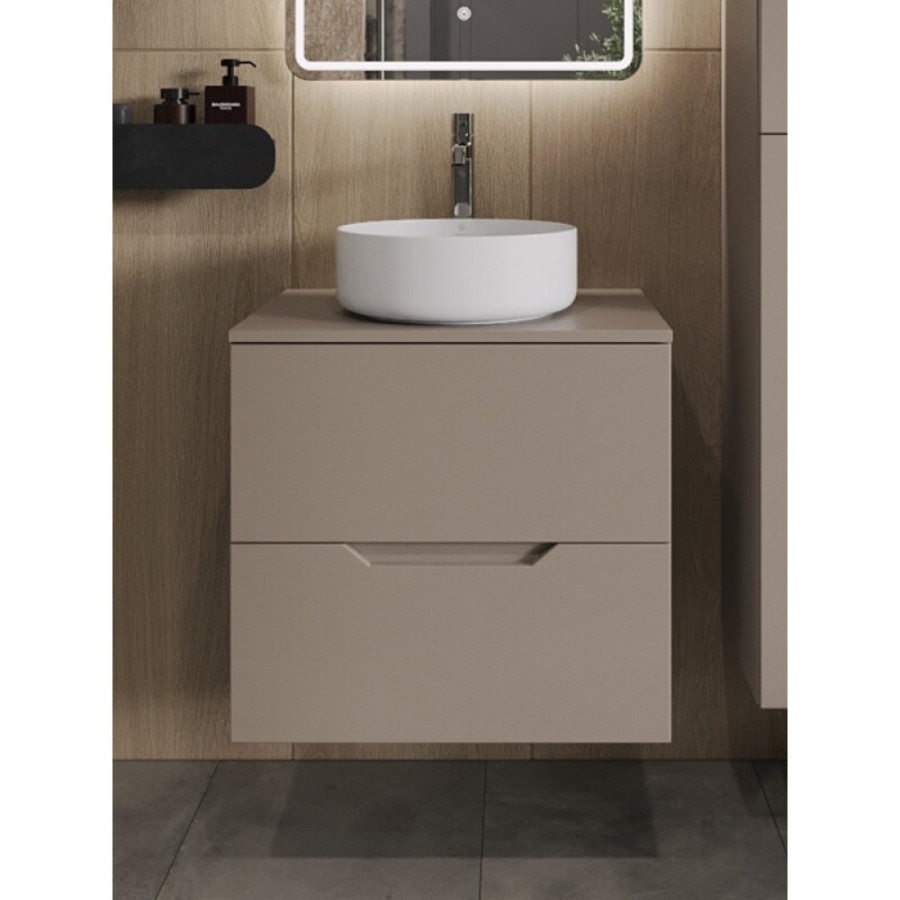 Тумба с раковиной Orange Line Li-60TuLMDF+B09-360W, 60 см, подвесная, цвет латте матовый Soft Touch