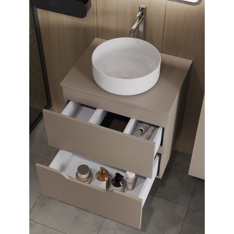 Тумба с раковиной Orange Line Li-60TuLMDF+B09-360W, 60 см, подвесная, цвет латте матовый Soft Touch