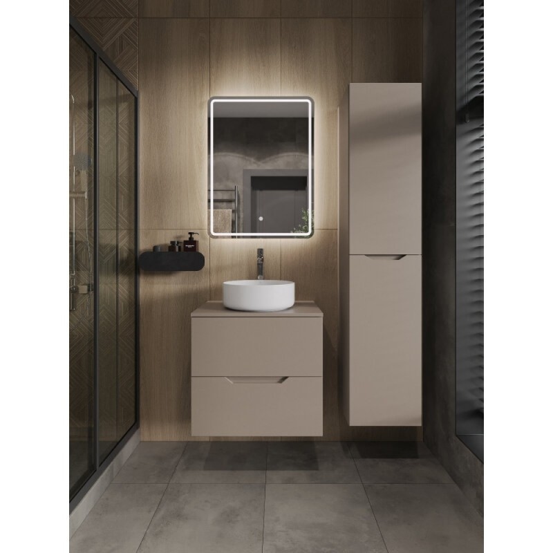 Тумба с раковиной Orange Line Li-60TuLMDF+B09-360W, 60 см, подвесная, цвет латте матовый Soft Touch
