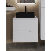 Тумба с раковиной Orange Line Li-60TuwMDF+B01-475MB, 60 см, подвесная, цвет белый матовый Soft Touch