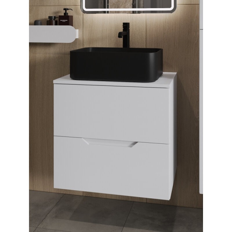 Тумба с раковиной Orange Line Li-60TuwMDF+B02-460MB, 60 см, подвесная, белый матовый Soft Touch