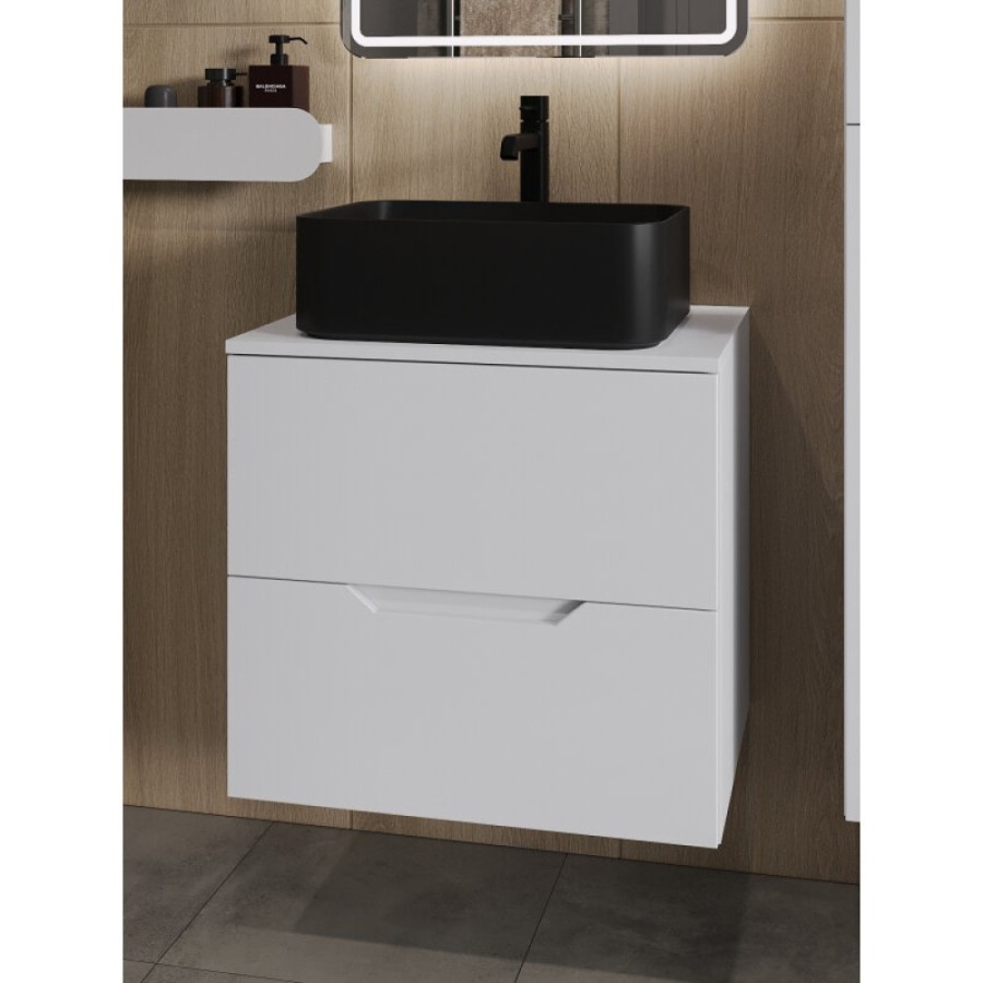 Тумба с раковиной Orange Line Li-60TuwMDF+B02-460MB, 60 см, подвесная, белый матовый Soft Touch