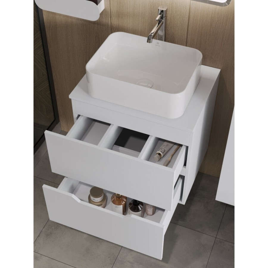 Тумба с раковиной Orange Line Li-60TuwMDF+B02-460W, 60 см, подвесная, цвет белый матовый Soft Touch