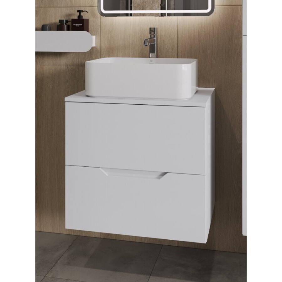 Тумба с раковиной Orange Line Li-60TuwMDF+B02-460W, 60 см, подвесная, цвет белый матовый Soft Touch
