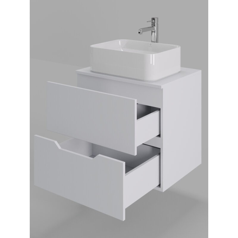 Тумба с раковиной Orange Line Li-60TuwMDF+B02-460W, 60 см, подвесная, цвет белый матовый Soft Touch