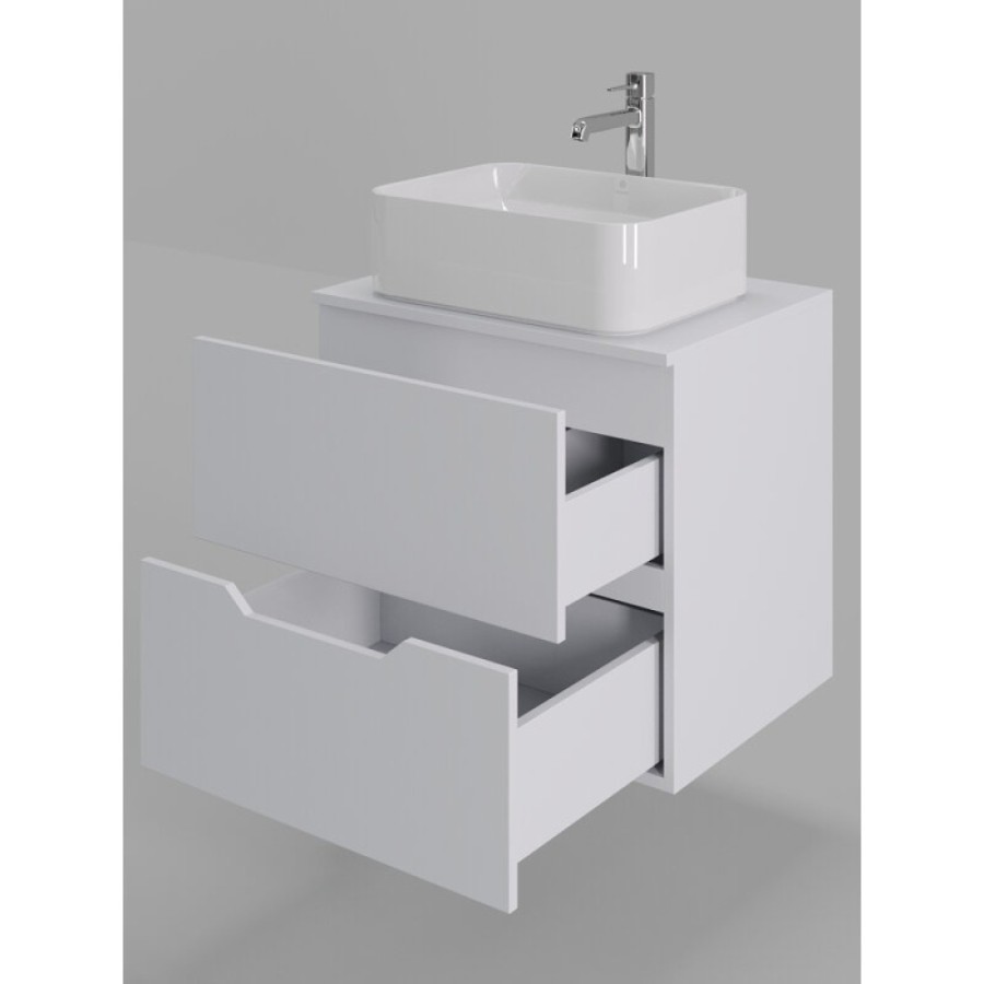 Тумба с раковиной Orange Line Li-60TuwMDF+B02-460W, 60 см, подвесная, цвет белый матовый Soft Touch