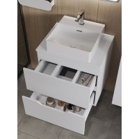Тумба с раковиной Orange Line Li-60TuwMDF+B04-405W, 60 см, подвесная, цвет белый матовый Soft Touch