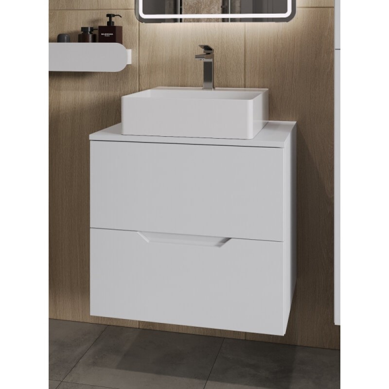 Тумба с раковиной Orange Line Li-60TuwMDF+B04-405W, 60 см, подвесная, цвет белый матовый Soft Touch
