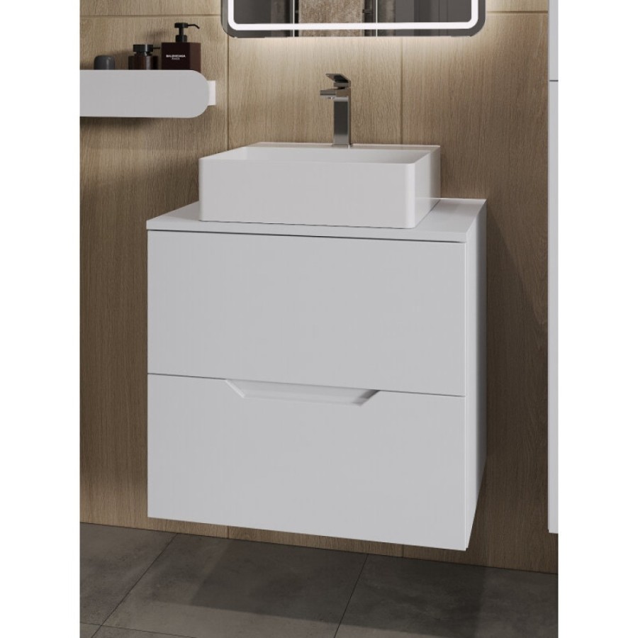 Тумба с раковиной Orange Line Li-60TuwMDF+B04-405W, 60 см, подвесная, цвет белый матовый Soft Touch