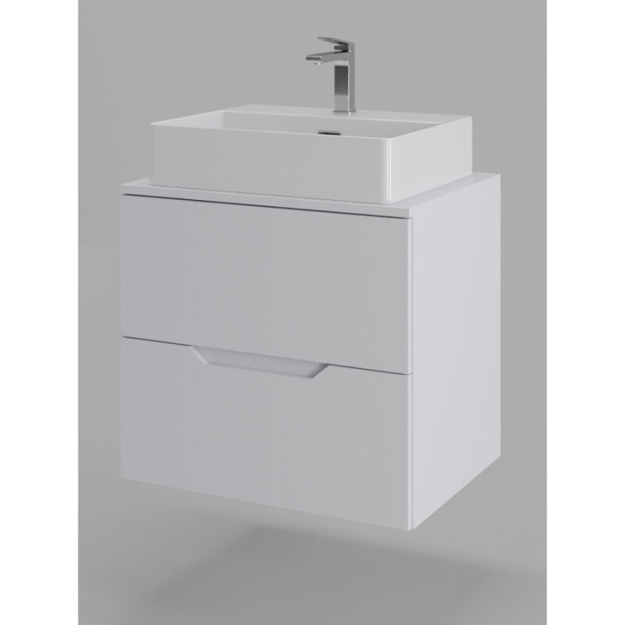 Тумба с раковиной Orange Line Li-60TuwMDF+B04-500W, 60 см, подвесная, цвет белый матовый Soft Touch