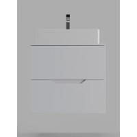Тумба с раковиной Orange Line Li-60TuwMDF+B04-500W, 60 см, подвесная, цвет белый матовый Soft Touch