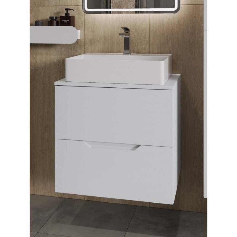 Тумба с раковиной Orange Line Li-60TuwMDF+B04-500W, 60 см, подвесная, цвет белый матовый Soft Touch