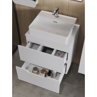 Тумба с раковиной Orange Line Li-60TuwMDF+B04-500W, 60 см, подвесная, цвет белый матовый Soft Touch