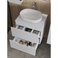 Тумба с раковиной Orange Line Li-60TuwMDF+B05-480W, 60 см, подвесная, цвет белый матовый Soft Touch