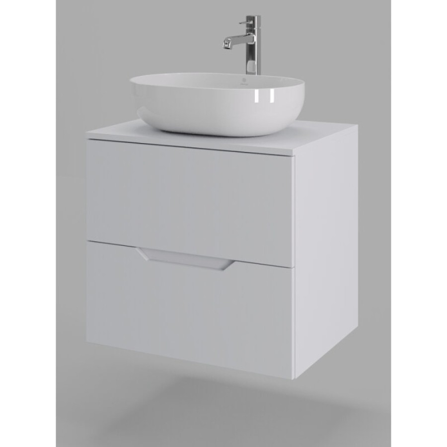 Тумба с раковиной Orange Line Li-60TuwMDF+B05-480W, 60 см, подвесная, цвет белый матовый Soft Touch