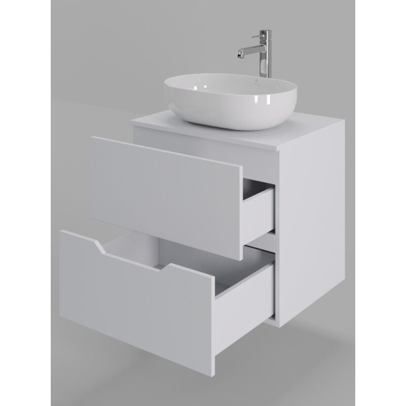 Тумба с раковиной Orange Line Li-60TuwMDF+B05-480W, 60 см, подвесная, цвет белый матовый Soft Touch