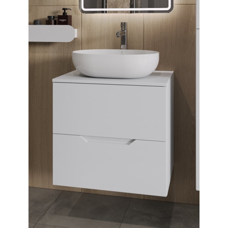 Тумба с раковиной Orange Line Li-60TuwMDF+B05-480W, 60 см, подвесная, цвет белый матовый Soft Touch