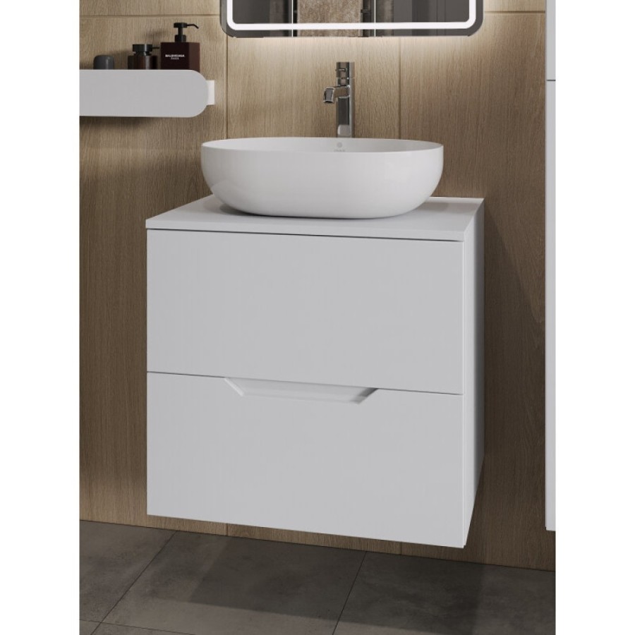 Тумба с раковиной Orange Line Li-60TuwMDF+B05-480W, 60 см, подвесная, цвет белый матовый Soft Touch