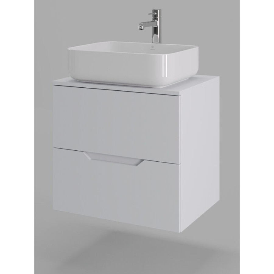 Тумба с раковиной Orange Line Li-60TuwMDF+B05-500W, 60 см, подвесная, цвет белый матовый Soft Touch