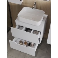 Тумба с раковиной Orange Line Li-60TuwMDF+B05-500W, 60 см, подвесная, цвет белый матовый Soft Touch